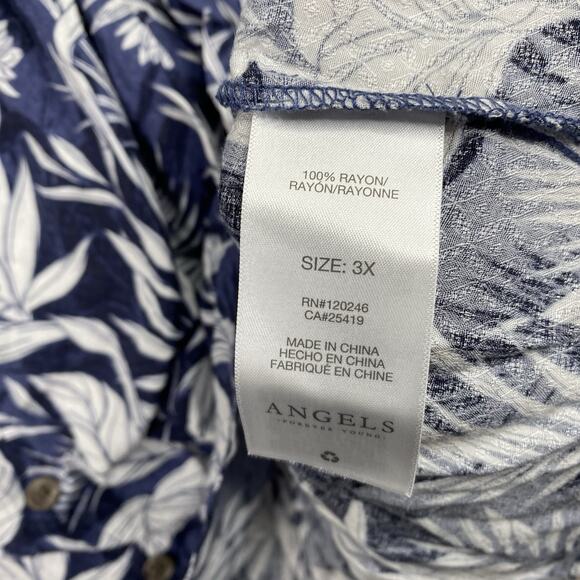 Angels Forever Young Top Womens 3X Blue Floral Boho Flowy Rayon Cruise Hawaiian - Picture 7 of 9